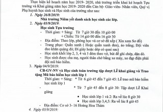 THÔNG BÁO LỊCH TỰU TRƯỜNG – KHAI GIẢNG NĂM HỌC 2019 – 2020 THÔNG BÁO LỊCH TỰU TRƯỜNG – KHAI GIẢNG NĂM HỌC 2019 – 2020